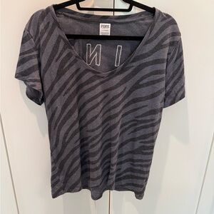 PINK Victoria's Secret Charcoal Zebra V-Neck Short Sleeve Tee